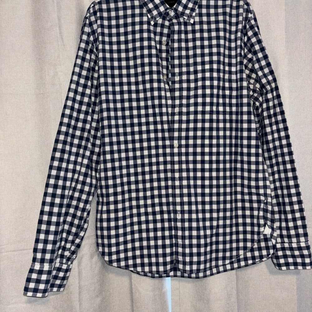 J. Crew Factory Navy and White Checkered Dress Shirt